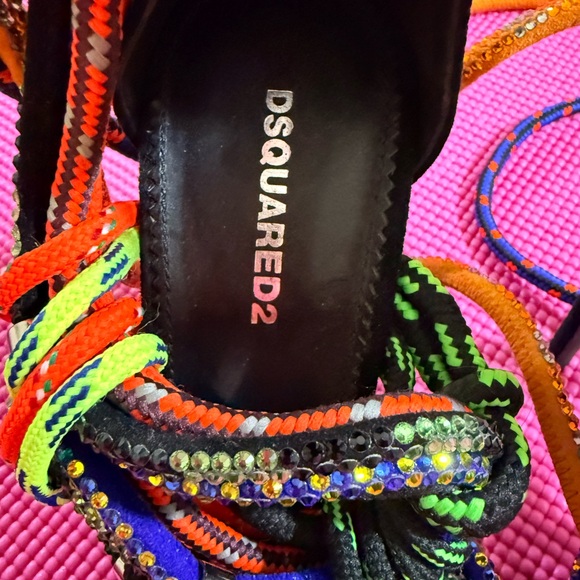 DSQUARED2 Multicolor Braided Rope Wrap Heels - Picture 3 of 12